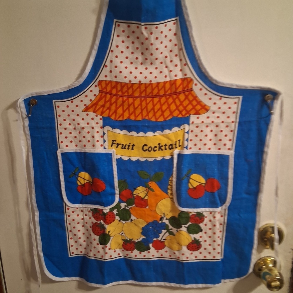 Vintage MCM Cotton Apron‎ Fruit Cocktail Stand Pristine EUC